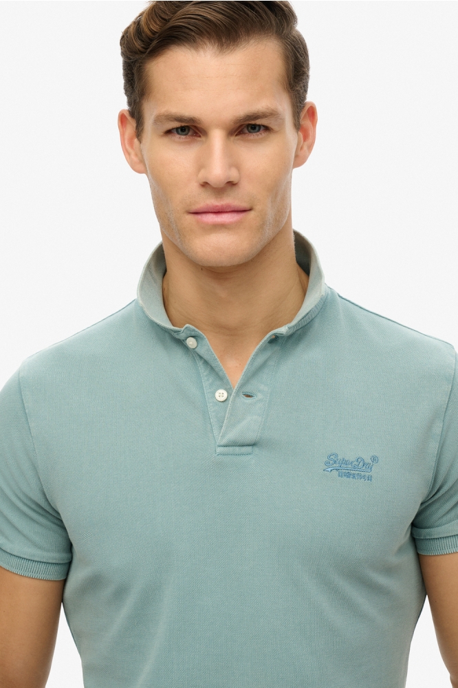 Superdry blauwe heren polo | Close up