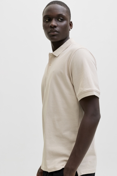 Jack & Jones beige heren polo | Model zijaanzicht
