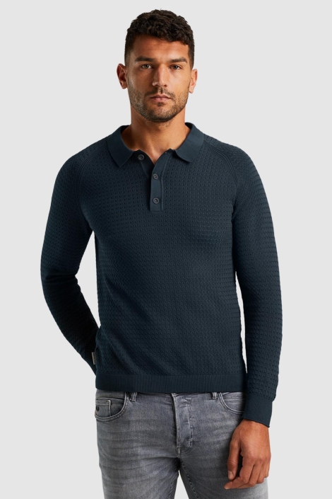 Cast Iron blauwe heren polo | Model vooraanzicht
