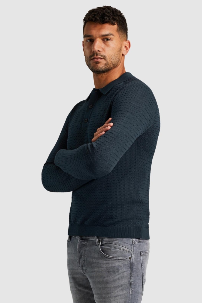 Cast Iron blauwe heren polo | Model zijaanzicht
