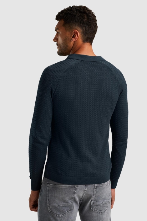 Cast Iron blauwe heren polo | Model achteraanzicht