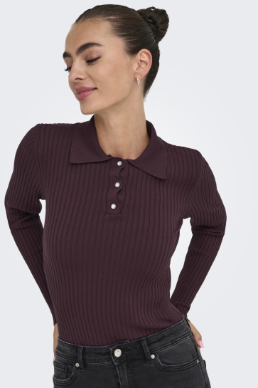 Only Trui ONLELISA L/S RIB POLO RP KNT 15355354 WINETASTING