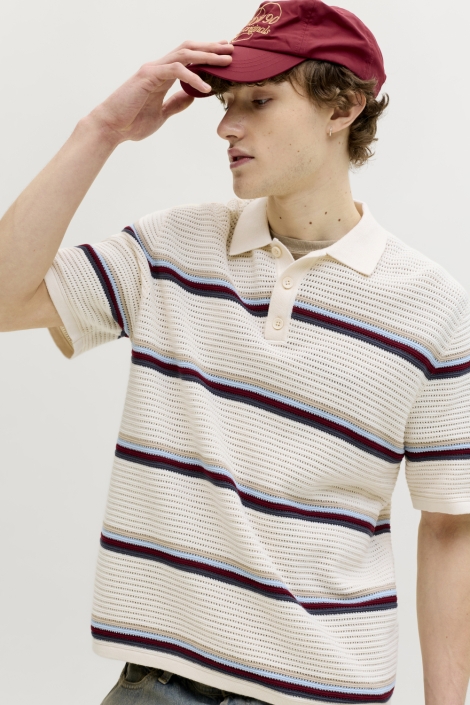 Jack & Jones beige heren polo | Model vooraanzicht