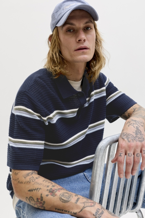 Jack & Jones blauwe heren polo | Model vooraanzicht