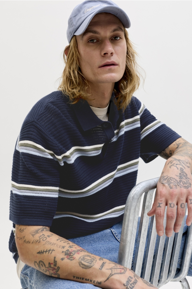 Jack & Jones blauwe heren polo | Model vooraanzicht