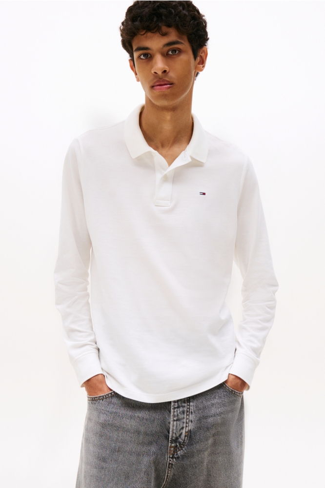 Tommy Jeans ecru heren polo | Model vooraanzicht