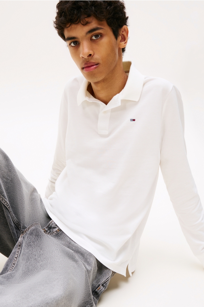 Tommy Jeans ecru heren polo | Close up