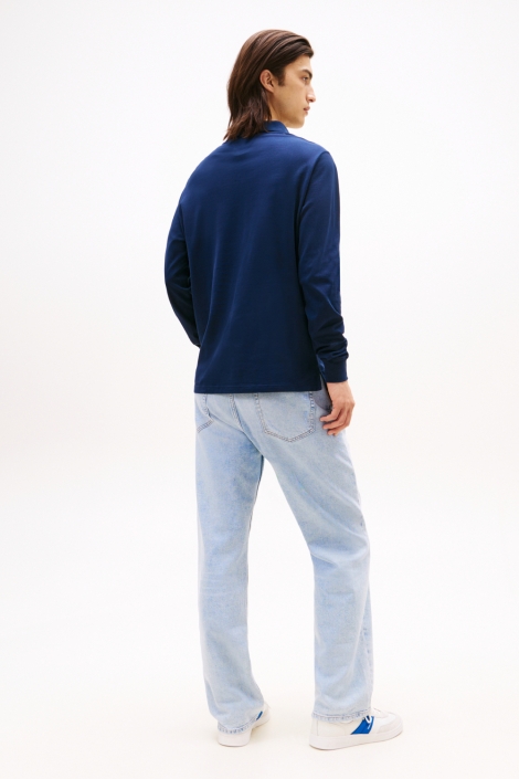 Tommy Jeans blauwe heren polo | Model achteraanzicht
