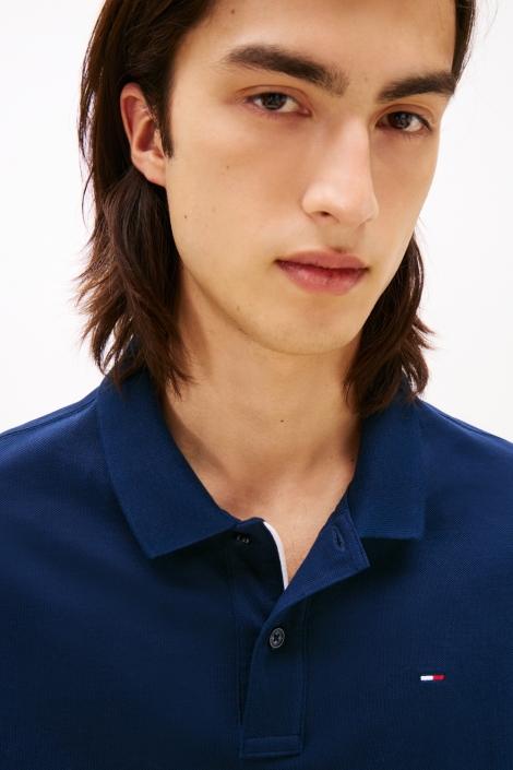 Tommy Jeans blauwe heren polo | Close up