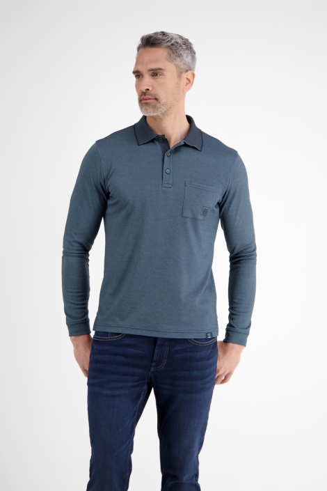 Lerros blauwe heren polo | Model vooraanzicht
