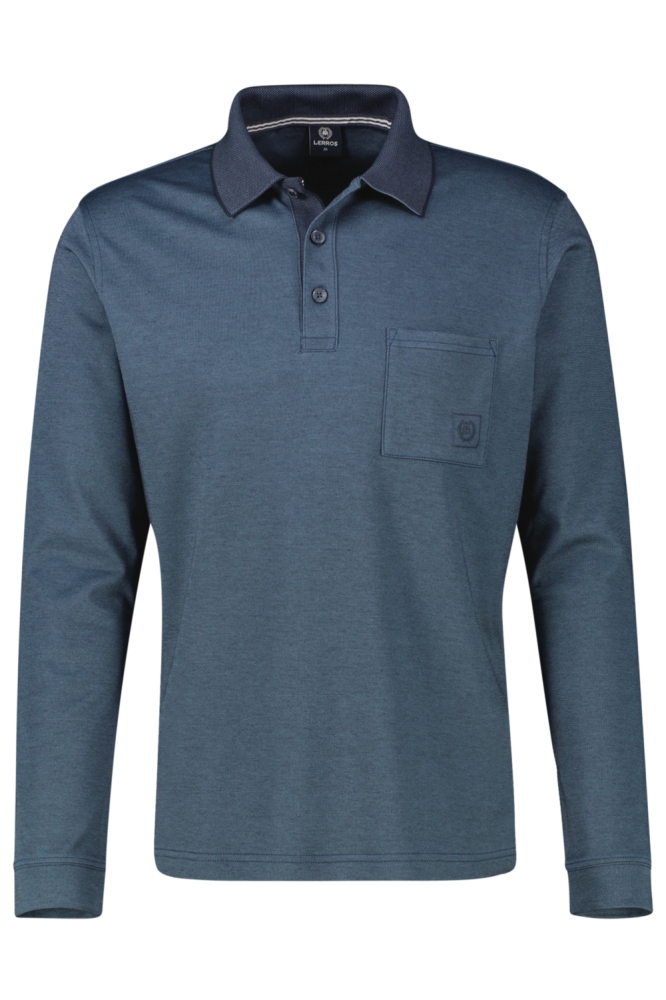 Lerros blauwe heren polo | Vooraanzicht