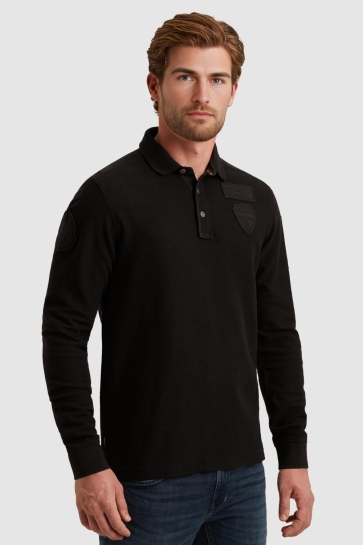 PME legend long sleeve polo waffle pique carg Zwart