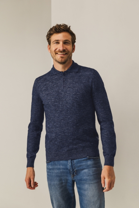 State of Art blauwe heren polo | Model vooraanzicht