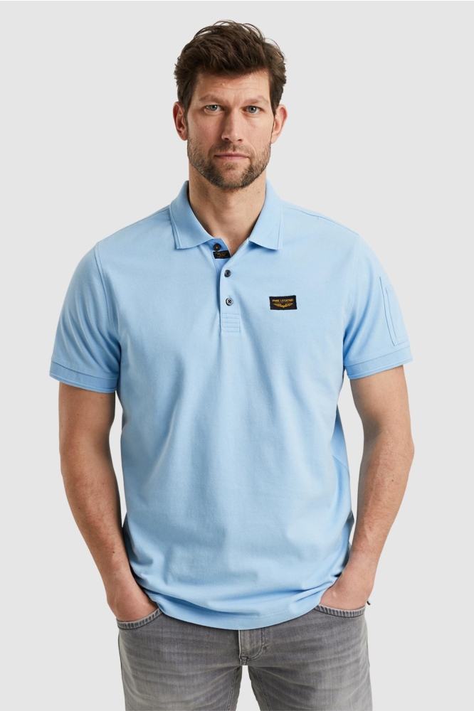 PME legend blauwe heren polo | Model vooraanzicht