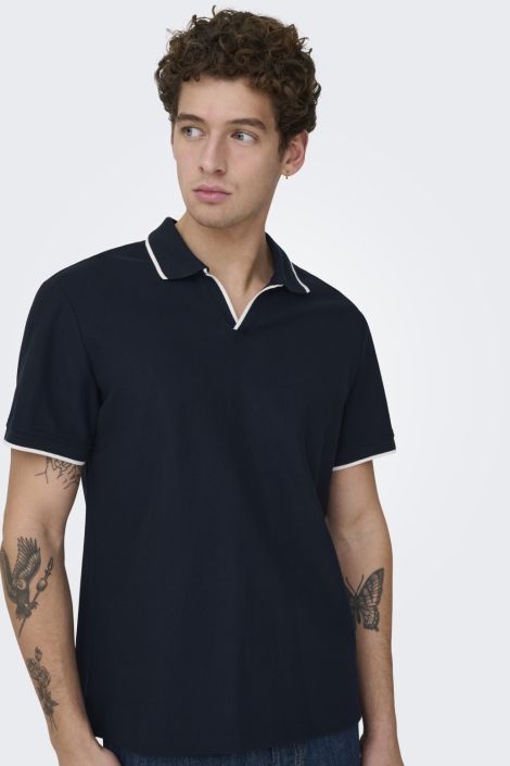 Only & Sons blauwe heren polo | Close up