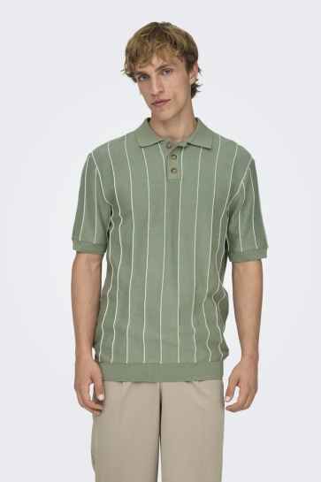 Only & Sons ONSSAIM REG 12 STRIPE SS POLO KNIT 22037080 ICEBERG GREEN/ STRIPES EGRET