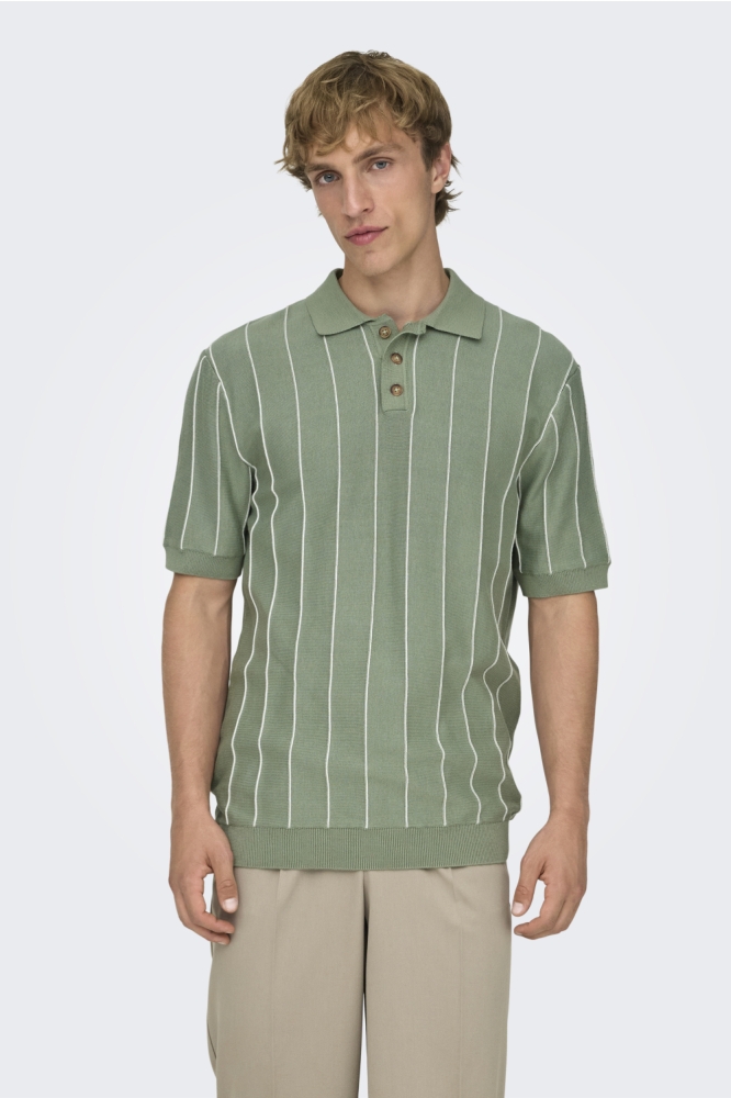 Only & Sons groene heren polo | Model vooraanzicht