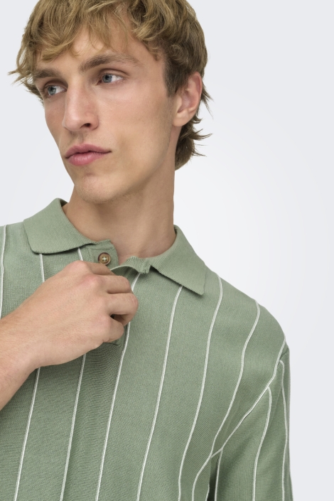 Only & Sons groene heren polo | Close up