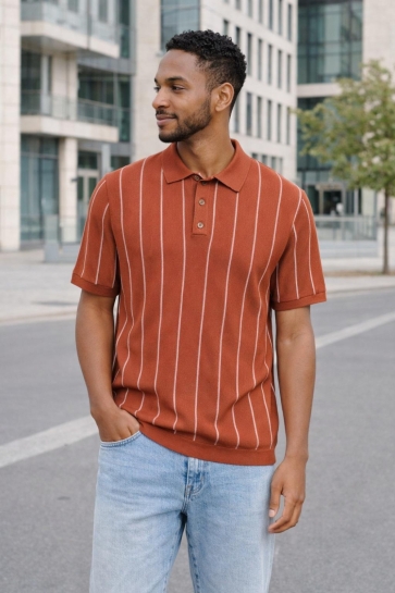 Only & Sons onssaim reg 12 stripe ss polo knit Bruin