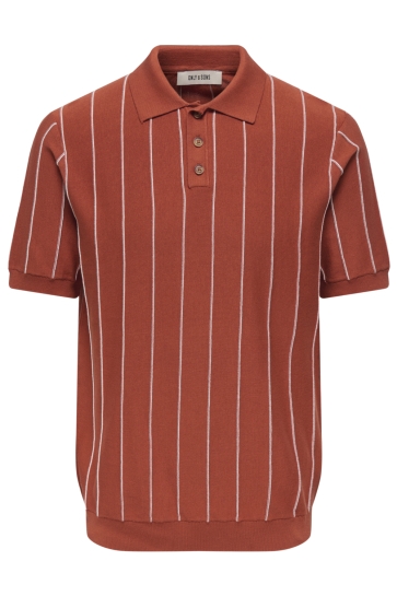 Only & Sons ONSSAIM REG 12 STRIPE SS POLO KNIT 22037080 BURNT BRICK/STRIPES EGRET