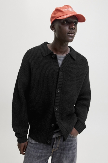 Jack & Jones Vest JORYORK KNIT CARDIGAN POLO STYDAW25 12288327 BLACK