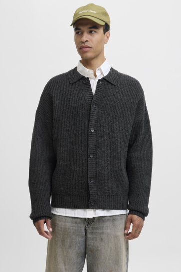Jack & Jones Vest JORYORK KNIT CARDIGAN POLO STYDAW25 12288327 DARK GREY MELANGE