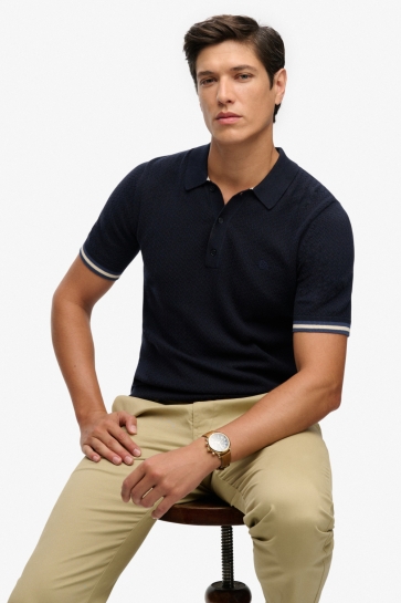 Superdry Polo KNITTED TEXTURE SS POLO M1110458A Classic Navy Tag