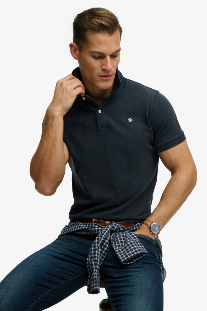 Superdry blauwe heren polo | Model vooraanzicht