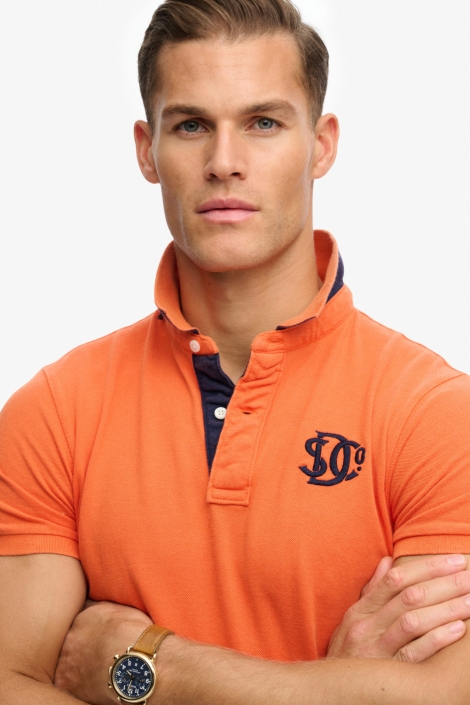 Superdry oranje heren polo | Close up