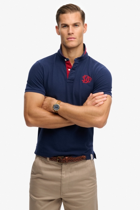 Superdry blauwe heren polo | Model vooraanzicht