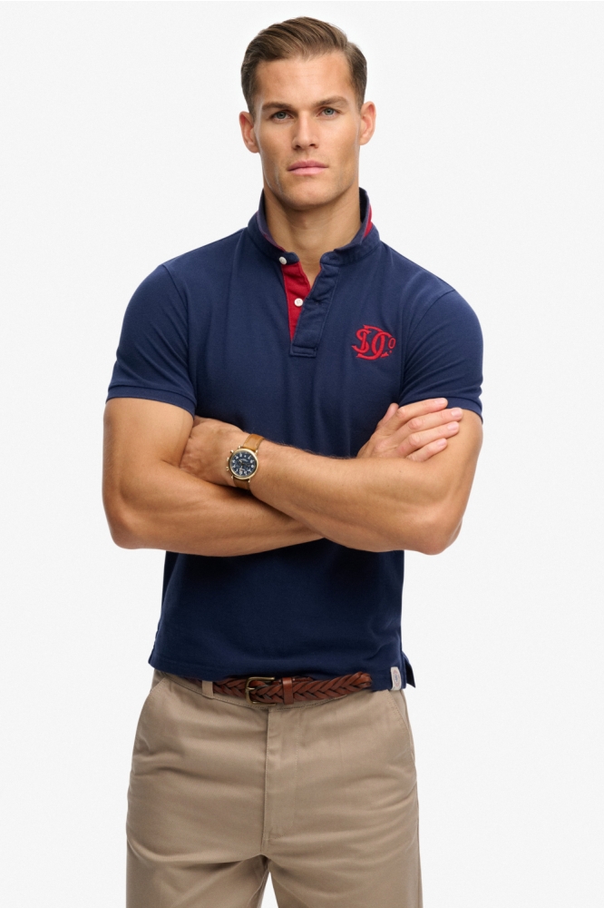 Superdry blauwe heren polo | Model vooraanzicht