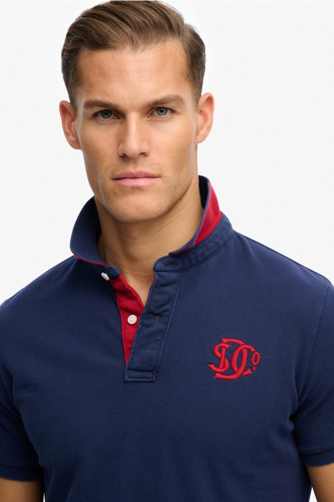 Superdry blauwe heren polo | Close up