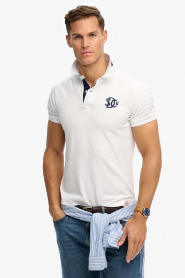 Superdry Polo PIQUE MONOGRAM POLO SHIRT M1110465A Optic/Darkest Navy