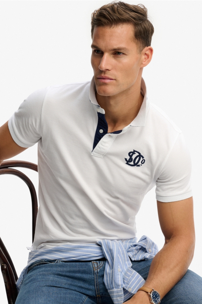 Superdry witte heren polo | Close up