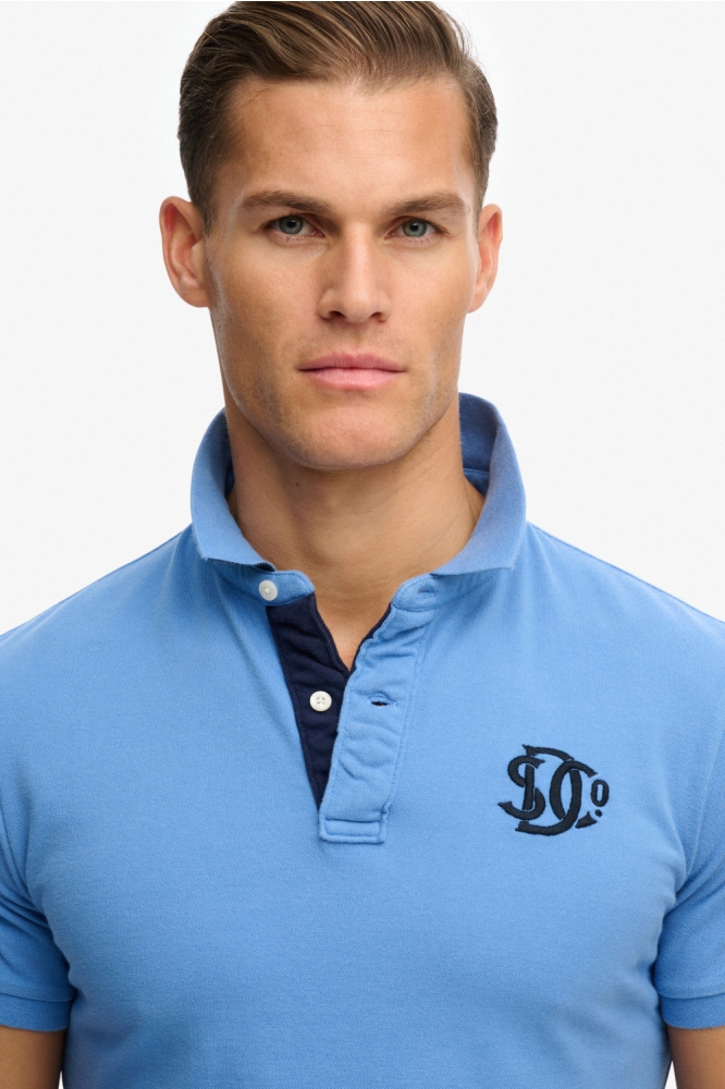 Superdry blauwe heren polo | Close up