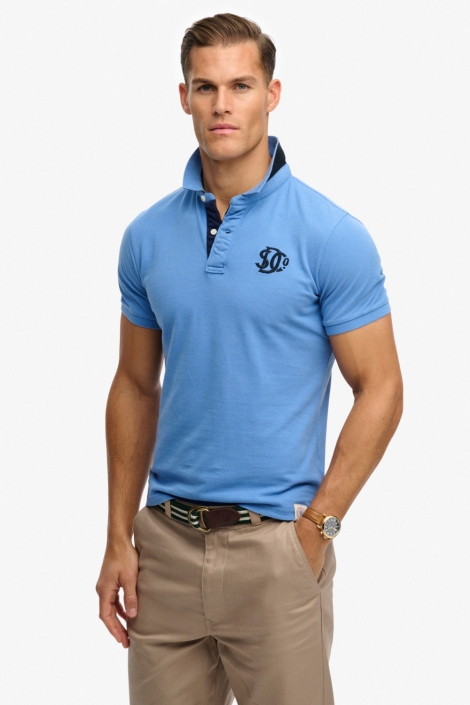 Superdry blauwe heren polo | Model vooraanzicht