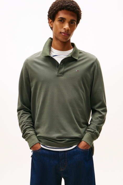 Tommy Jeans groene heren polo | Model vooraanzicht
