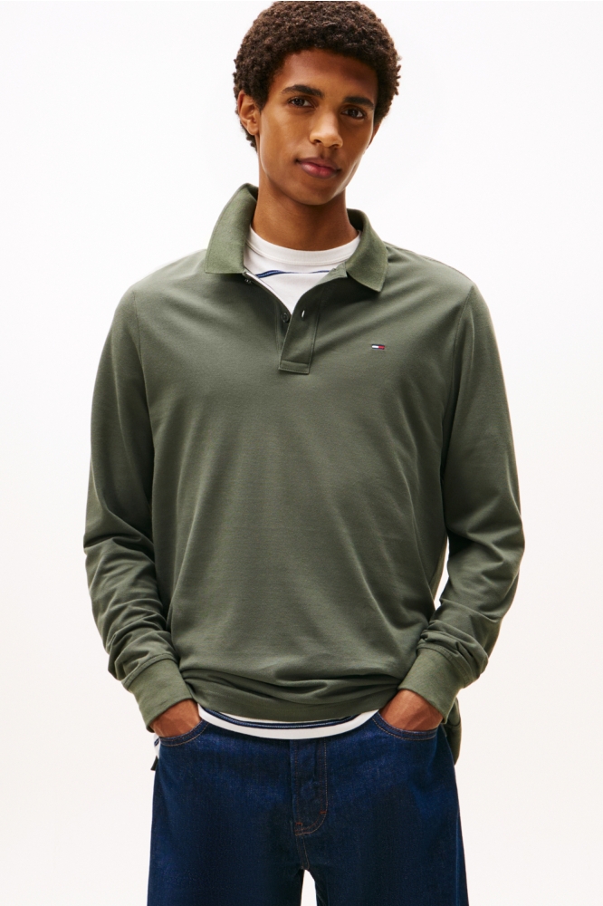 Tommy Jeans groene heren polo | Model vooraanzicht