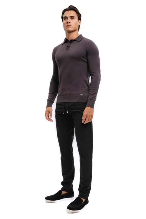 Malelions bruine heren polo | Model zijaanzicht