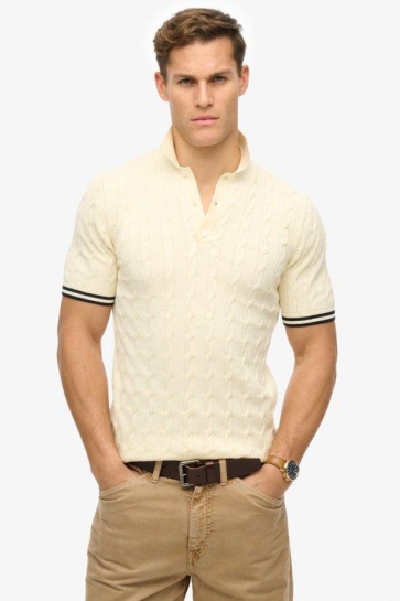 Superdry KNITTED TEXTURE S S POLO M1110441A H5E CLASSIC CREAM