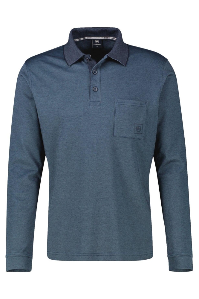 Lerros blauwe heren polo | Vooraanzicht
