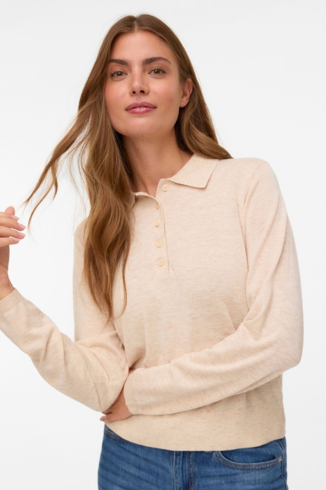 Vero Moda zand dames t-shirt | Model vooraanzicht