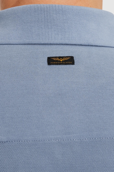 PME legend blauwe heren polo | Close up