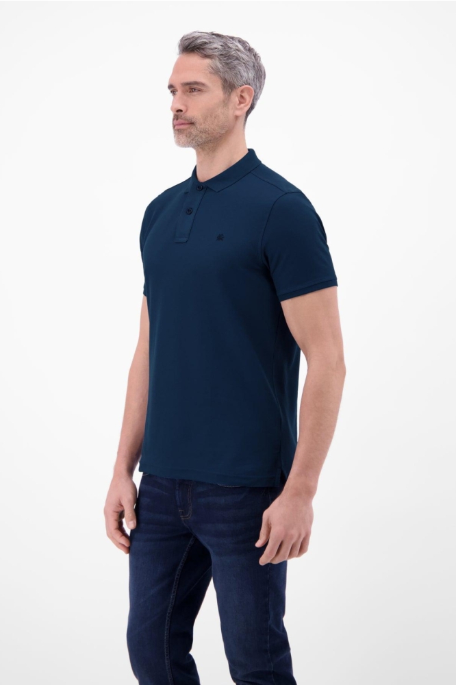 Lerros blauwe heren polo | Model zijaanzicht