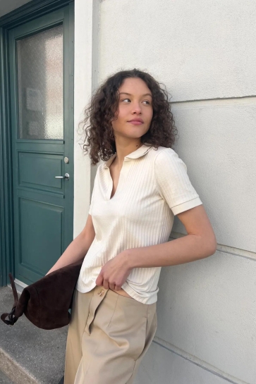 Vila VICAYSA V-NECK S/S POLO TOP 14112497 BRICH