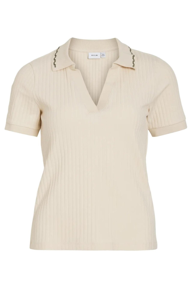 Vila beige dames t-shirt | Vooraanzicht