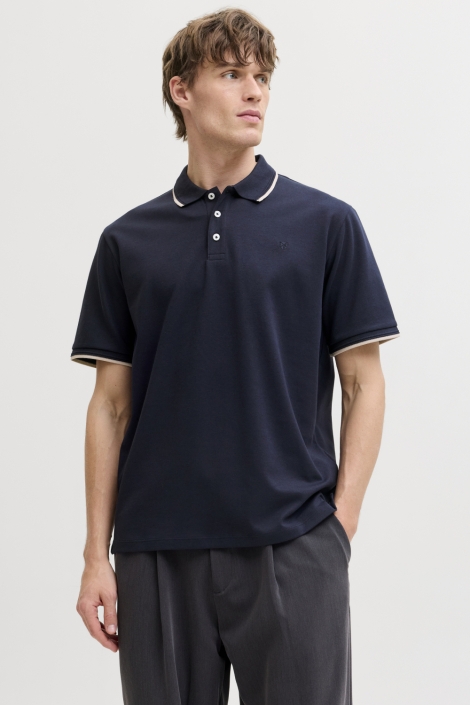 Jack & Jones blauwe heren polo | Model vooraanzicht