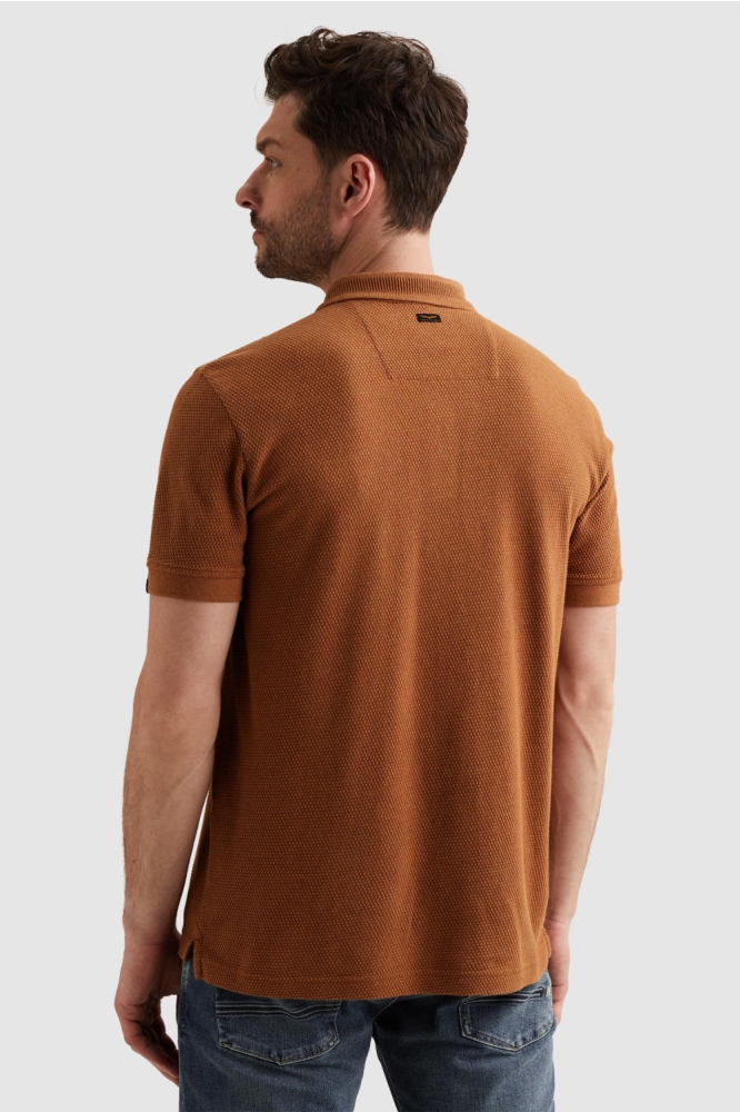 PME legend cognac heren polo | Model achteraanzicht