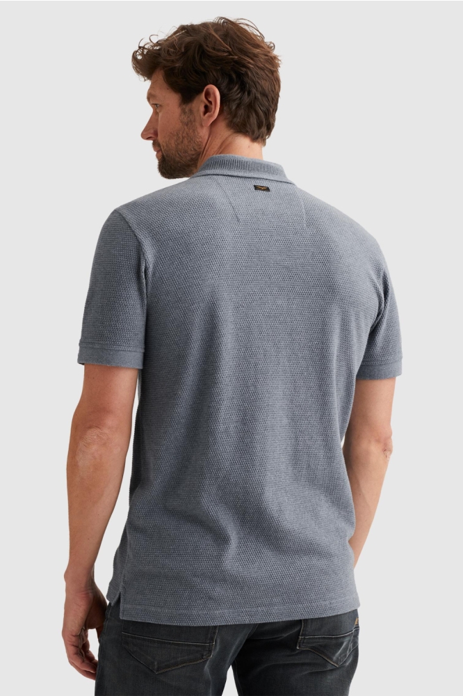 PME legend blauwe heren polo | Model achteraanzicht