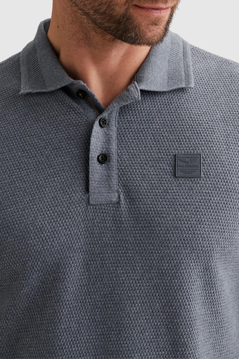 PME legend blauwe heren polo | Close up
